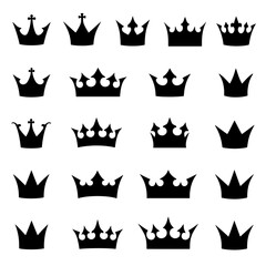 Set of Crown silhouette vector on white background	