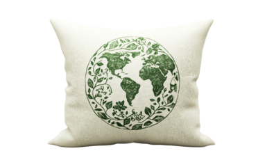Eco themed cushion with Earth Day slogan promoting green lifestyle and conscious home decor design isolated on transparent background PNG