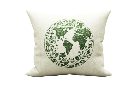 Eco themed cushion with Earth Day slogan promoting green lifestyle and conscious home decor design isolated on transparent background PNG - Powered by Adobe