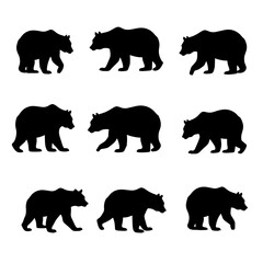 Bear silhouette set in white background