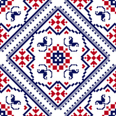 Obraz premium Traditional Cross-Stitch Embroidery - Detailed Vector Illustration for Textile Print Design