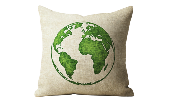 Decorative pillow featuring inspiring Earth Day slogan in green typography for eco friendly living spaces isolated on transparent background PNG