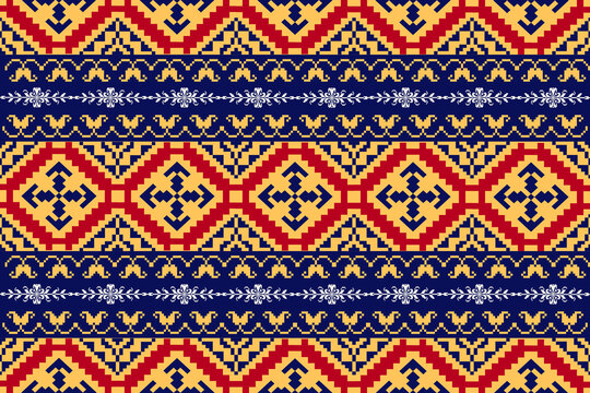 Traditional 
Cross-Stitch Embroidery - Detailed Vector
Illustration for Textile Print Design
