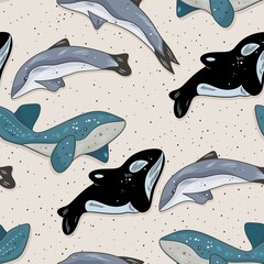 colorful big whale fishes pattern design