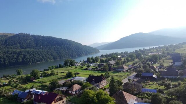Aerial Drone Footage of Mountain Meadow and Bicaz Lake &ndash; Scenic Panorama