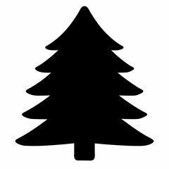Simple black Christmas tree icon against a white backdrop silhouette shape