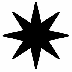 Geometric eight pointed star shape with rounded tips in stark black color