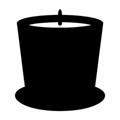 Minimalist black silhouette of a candle in a glass holder on white