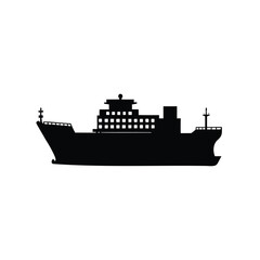 Fototapeta premium Silhouette illustration of a modern cruise ship sailing on the ocean water, cargo ship silhouette vector illustration
