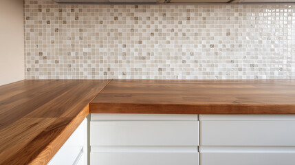 Fototapeta premium Close-up front view of modern luxury built-in kitchen counter elegant