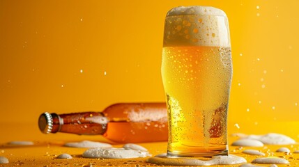 Amber beer mockup featuring pint glass and bottle for creative marketing and design projects
