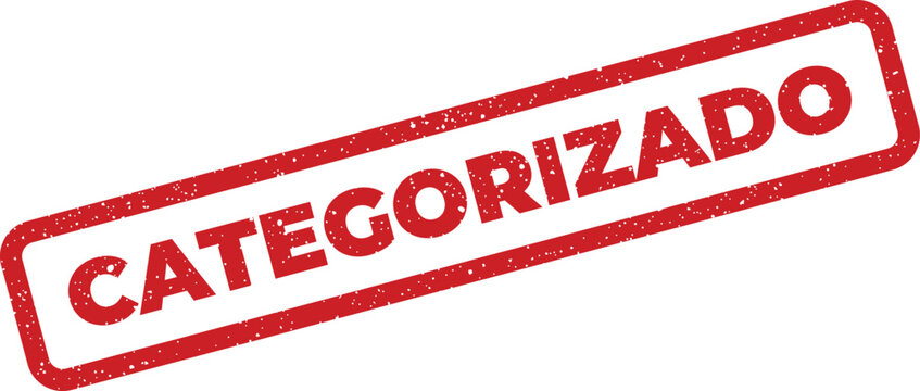 Categorizado categorized stamp illustration, rectangular shape with speckled effect, Spanish language concept, isolated on white