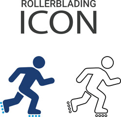 Rollerblading icons, Line art icons desgin. Containing car, bike, plane, train, bicycle, motorbike, bus, and scooter icons. Solid icon collection.