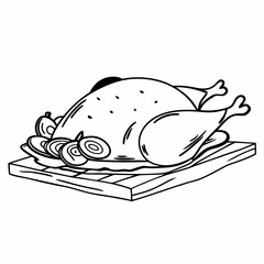Illustration of a roasted turkey on a platter, , perfect for thanksgiving or holidaythemed designs