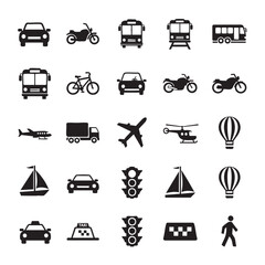 Diverse Transportation Icons Showing Cars Motorcycles Buses Trains Planes and Boats vehicle