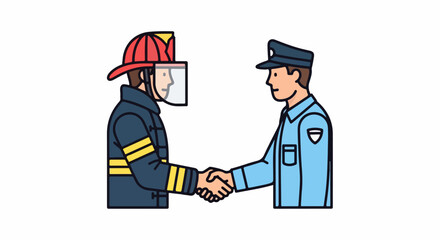 Firefighter and Police Officer Shaking Hands in Mutual Respect.