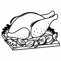 Vector art of roasted turkey with lemon and herbs on a cutting board, , perfect for thanksgiving or any festive occasion