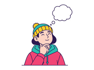 Introspective Moments: A charming young woman, adorned in winter attire, contemplates a thought, her expression mirroring the depths of her inner world. The image showcases a focus on mindfulness.