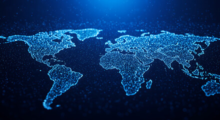 Digital representation of the world using dots. A futuristic and technological view of the continents.