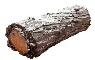 Decorative Yule log cake covered in rich chocolate and adorned with festive holiday accents for Christmas celebrations isolated on transparent background PNG