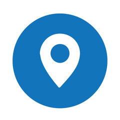 Clean modern blue circular pin icon representing location navigation and mapping services