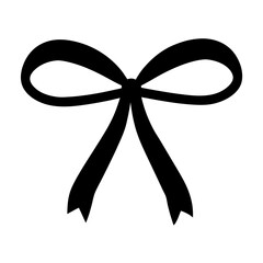 Elegant Black Ribbon Bow Silhouette on White Background for Gift Wrapping