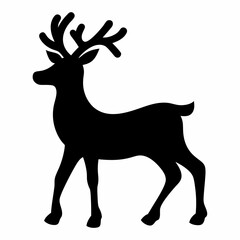 Elegant black silhouette of a majestic reindeer standing gracefully, isolated on white