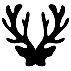 Abstract Black Silhouette Antlers on White Background, Minimalist Design Graphic Illustration