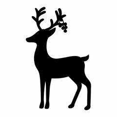 Elegant black silhouette of a majestic reindeer with mistletoe on its antlers