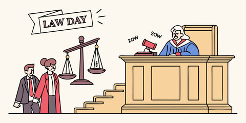 Celebrating law day with judge and scales of justice for legal profession