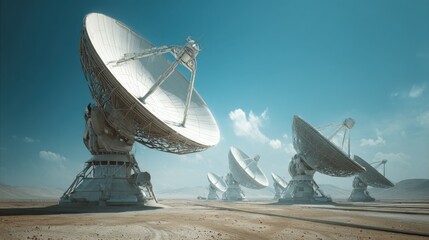 desert radio telescopes under blue sky