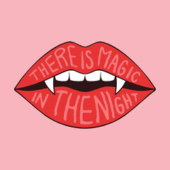Lip There is Magic , sexy female Dracula mouth with long teeth