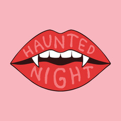 Lip Haunted Night. sexy female Dracula mouth with long teeth