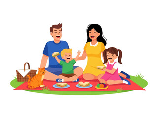 Family Picnic: A vibrant illustration of a happy family enjoying a picnic together in a park, fostering love and creating beautiful memories.