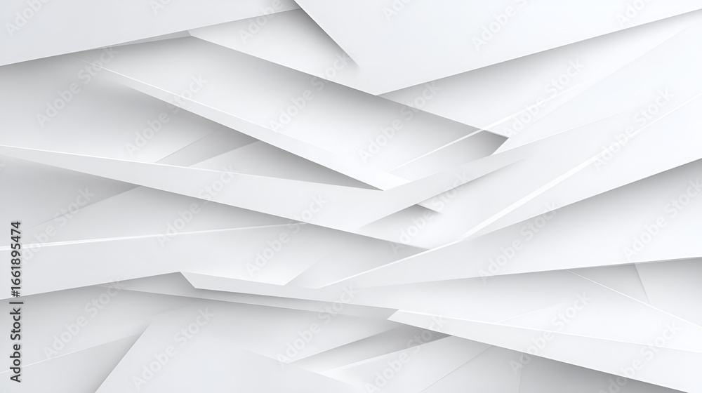 Poster white abstract pattern with overlapping geometric shapes and subtle shadows