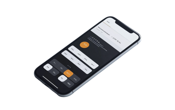 Digital calculator app open on a smartphone for easy calculations and modern mobile productivity isolated on transparent background PNG