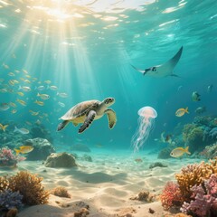 Obraz premium Rêverie sous-marine baignée de lumière