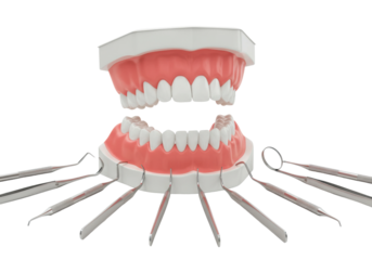Dental examination tools for oral health in clinical settings dental clinic 3d model medical environment front isolated PNG