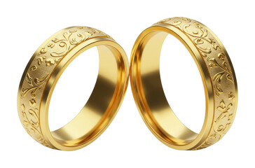 Elegant wedding rings displayed in studio jewelry golden bands luxurious atmosphere isolated PNG