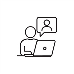 Online Communication Vector Icon Person Using Laptop for Chatting and Connecting with Others in the Digital World