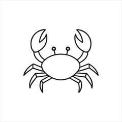 Crab Illustration in Black and White Outline Style, a Simple yet Playful Aquatic Creature Design, Ideal for Educational or Creative Projects