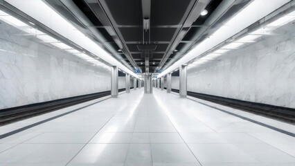 Obraz premium Futuristic Passage: Symmetrical View of a Gleaming Marble Subway Platform