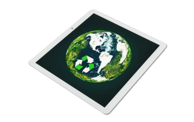 Modern tablet screen showcasing Earth Day digital artwork for eco-friendly campaigns and green initiatives isolated on transparent background PNG
