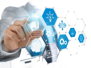 Artificial Intelligence Interface Connection with Digital Transformation Concept Hand Activating Advanced Technology and Futuristic Innovation in Business and Science