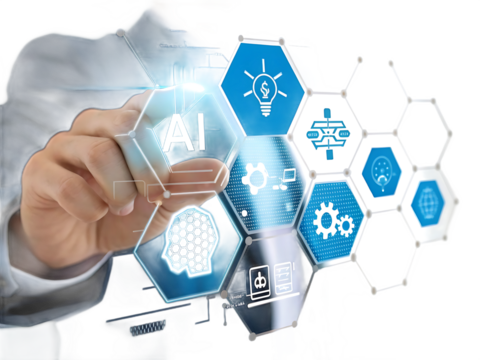 Artificial Intelligence Interface Connection with Digital Transformation Concept Hand Activating Advanced Technology and Futuristic Innovation in Business and Science - Powered by Adobe