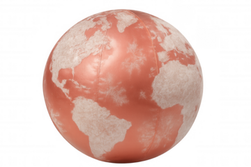 Pink leather earth globe rotating, showing world map continents on transparent background, ideal for educational or travel projects