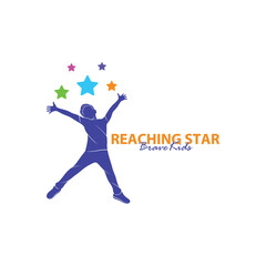 Reaching Stars Logo Design Template. Kids Dream Star Logo Vector. Emblem, Colorful, Creative Symbol, Icon