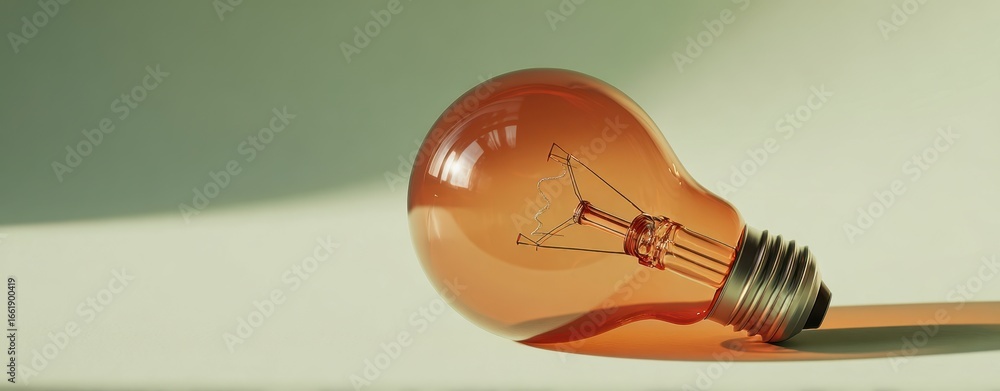 Poster the unique orange lightbulb casting gentle shadows in a minimalistic setting