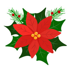christmas wreath with red poinsettia