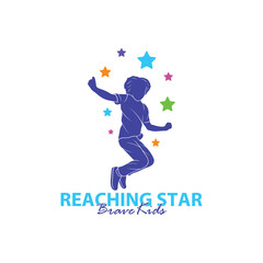 Reaching Stars Logo Design Template. Kids Dream Star Logo Vector. Emblem, Colorful, Creative Symbol, Icon